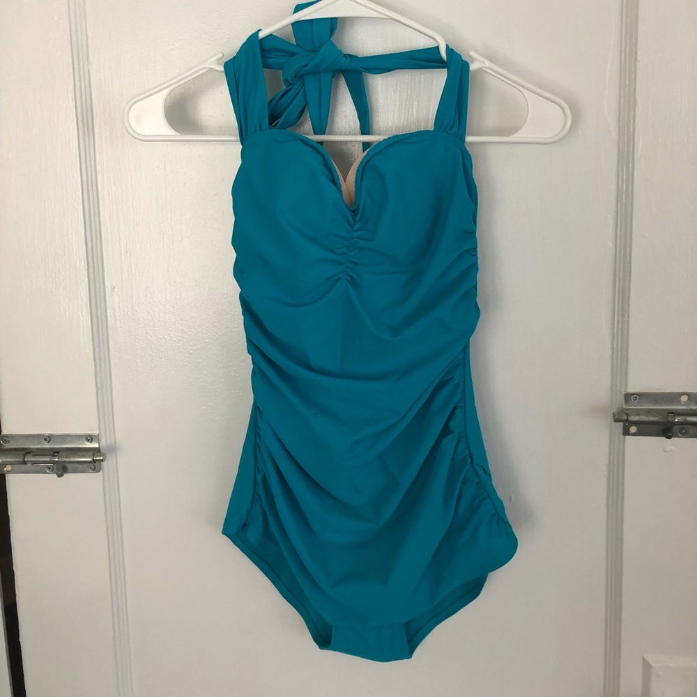 Turquoise, vintage, one piece swimsuit. Size 6